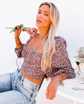 Wili – Bustier-Crop-Top mit Blumenmuster und Puffärmeln